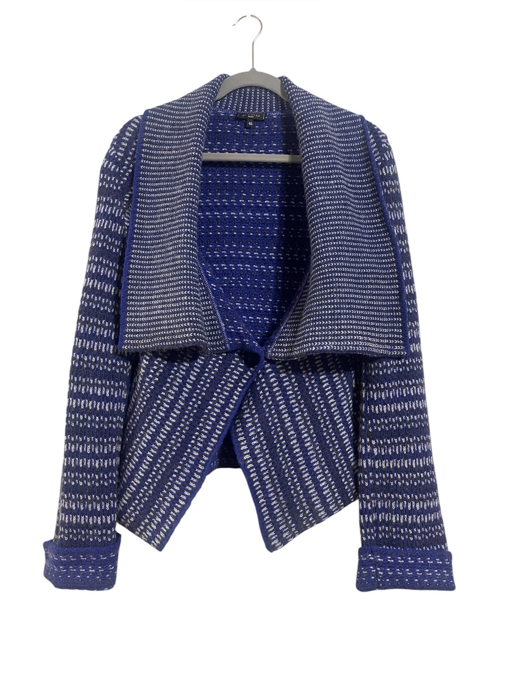 Etro Blue & White Heavy Knit Draped Alpaca Wool Cashmere Blend Cardigan Jacket